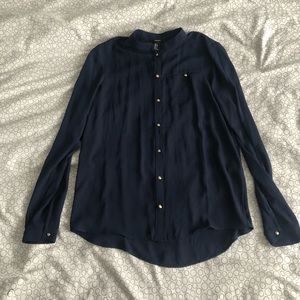 Forever 21 Dark Navy Blue Blouse Gold Buttons